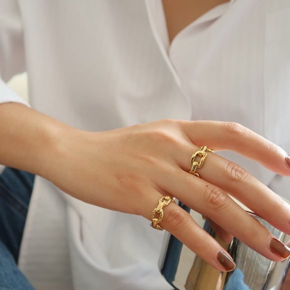 NEW 18K Gold Plated Link Chain Ring x - Picture 8 of 11